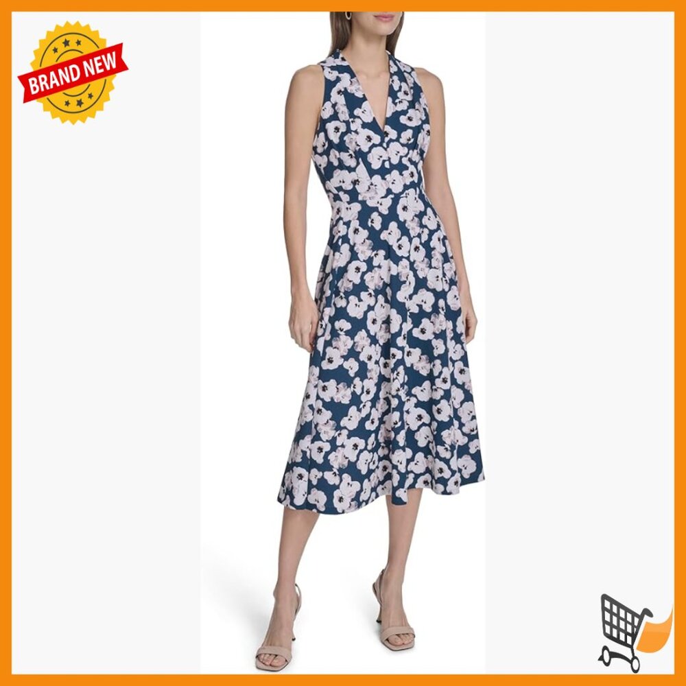 Sleeveless V-Neck A-Line Midi Dress, Scuba Crepe Fabric, Classic Fit